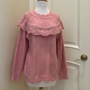 NWOT Cupcake pink sweater with ruffled yoke